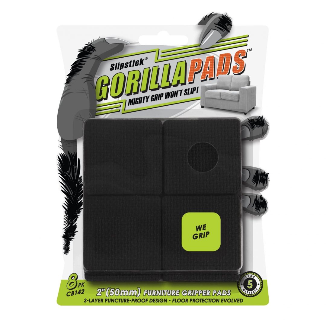 Slipstick GorillaPads CB144 Non Slip Furniture Pads/Grippers (Set of 8)  Furniture Feet Floor Protectors, 2 Inch Round, Black