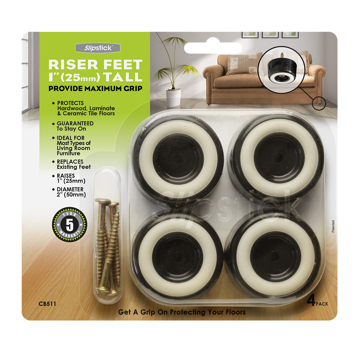 Set of 4, 1” (25mm) Tall Gripper Feet, Black – CB511