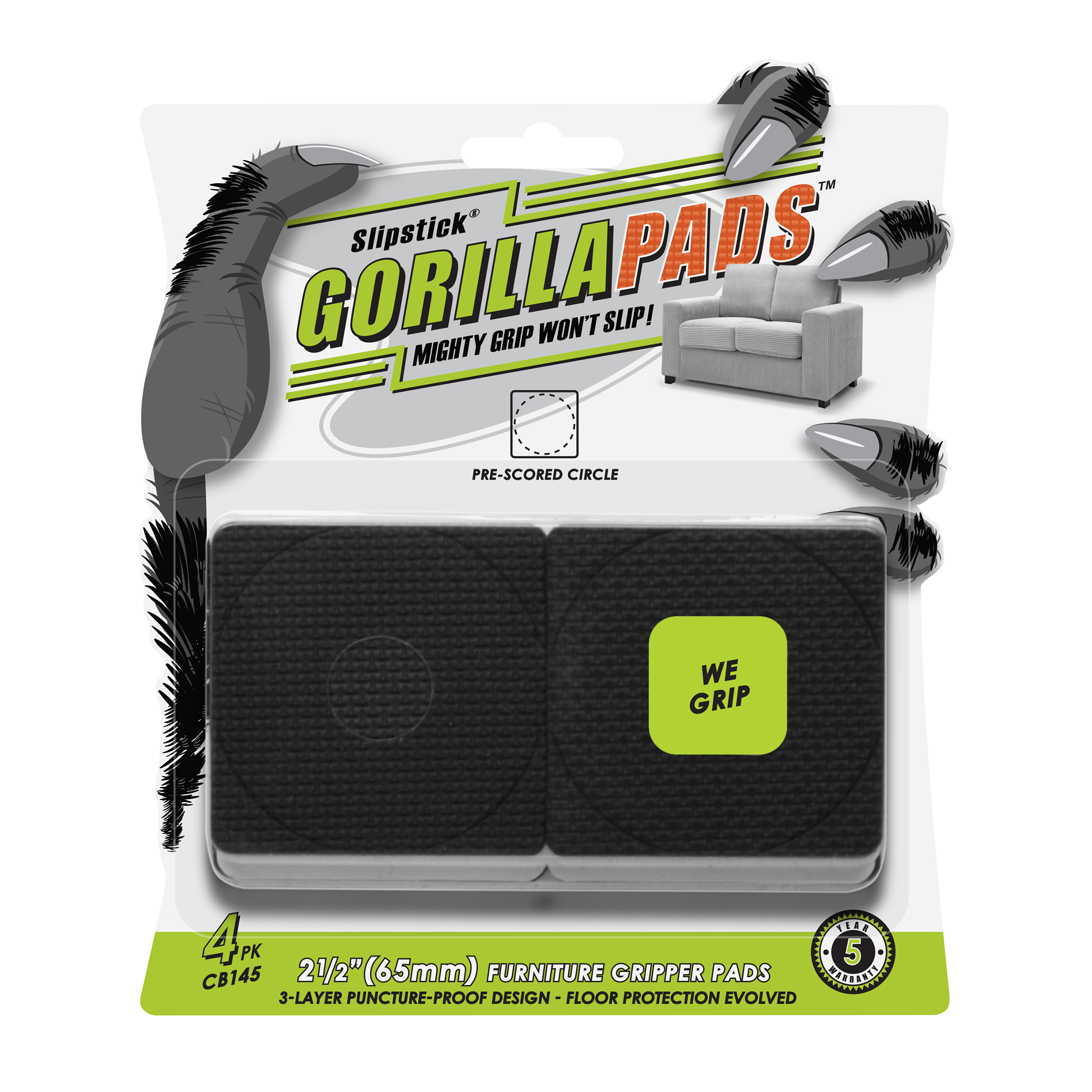 4'' x 4'' GorillaPads Pre-Scored Non-Slip Furniture Pads, 4-Pack