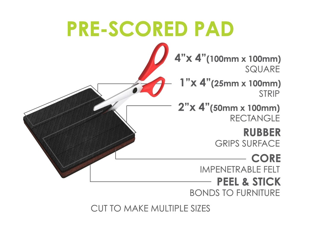 4'' x 4'' GorillaPads Pre-Scored Non-Slip Furniture Pads, 4-Pack